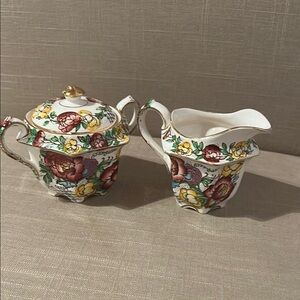 Floral Porcelain Creamer and Sugar Set